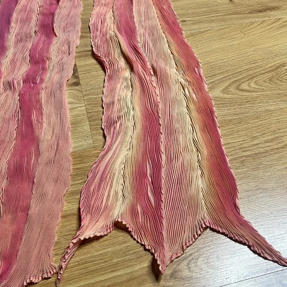 Plisse Peach Pink Cream Scrunch Silk 60” Wrap Around Scarf